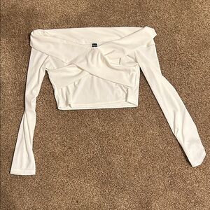 SHEIN Elegant White Off-Shoulder Crop Top